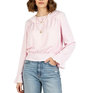 Vintage pastel pink ruffle collar flounce sleeve gathered blouse